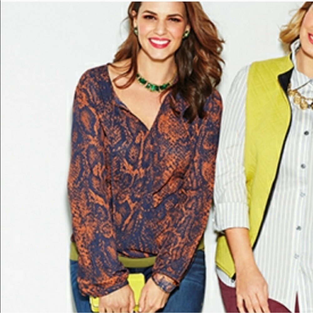 CAbi Border Wrap Python Snake Print Top Blouse Size XS